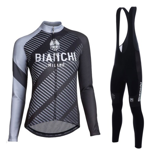 2017 Bianchi Catria Black-Grey Women Long Sleeve Cycling Jersey And Bib Pants Set