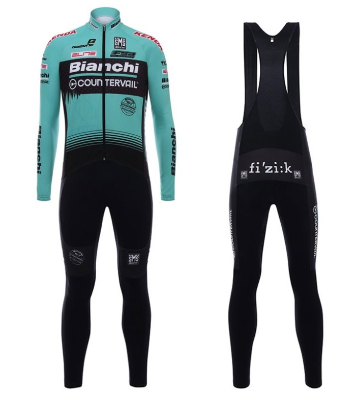 2017 Bianchi Countervail Green Long Sleeve Cycling Jersey And Bib Pants Set