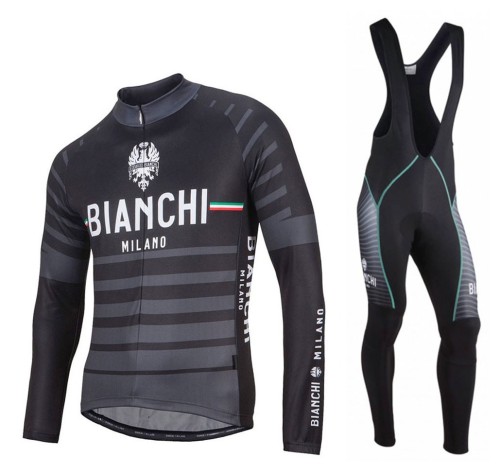 2017 Bianchi Albatros Black Long Sleeve Cycling Jersey And Bib Pants Set