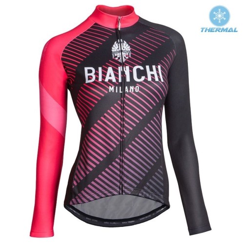 2017 Bianchi Catria Black-Pink Women Thermal Cycling Jersey And Bib Pants Set