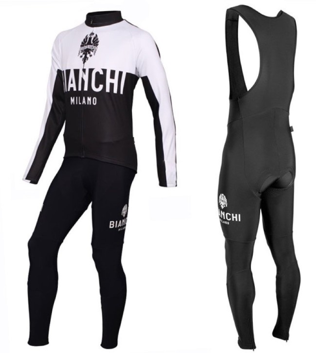 2016 Bianchi Milano Nalon White-Black Long Sleeve Cycling Jersey And Bib Pants Set