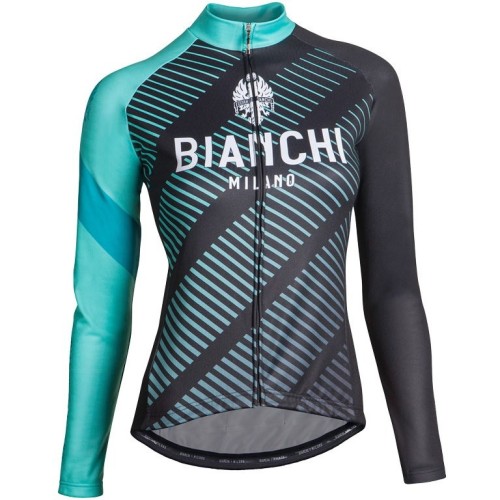 2017 Bianchi Catria Black-Green Women Long Sleeve Cycling Jersey And Bib Pants Set