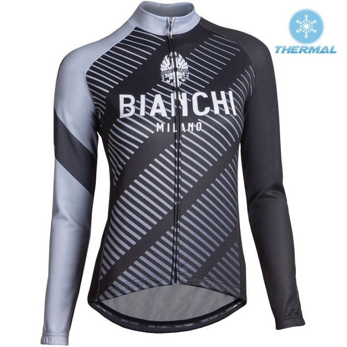 2017 Bianchi Catria Black-Grey Women Thermal Cycling Jersey And Bib Pants Set