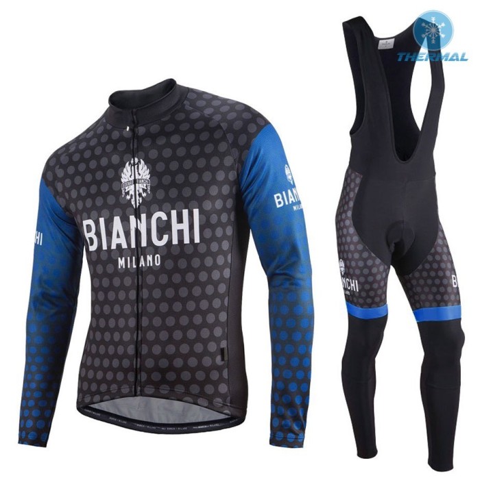 2017 Bianchi Petreso Black-Blue Thermal Cycling Jersey And Bib Pants Set