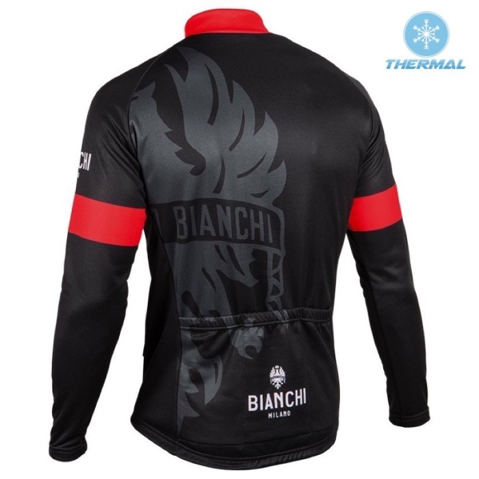 2016 Bianchi Milano Sorisole Black-Red Thermal Long Sleeve Cycling Jersey And Bib Pants Set