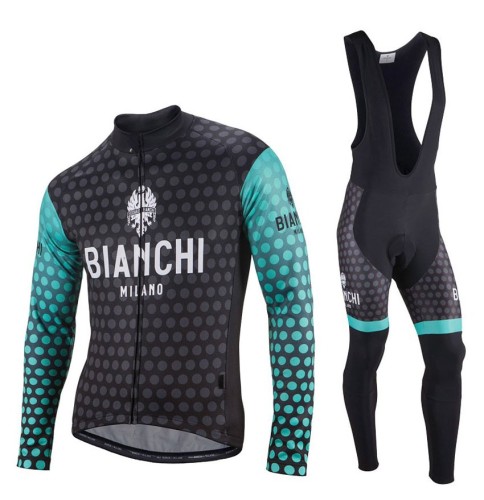 2017 Bianchi Petreso Black-Green Long Sleeve Cycling Jersey And Bib Pants Set