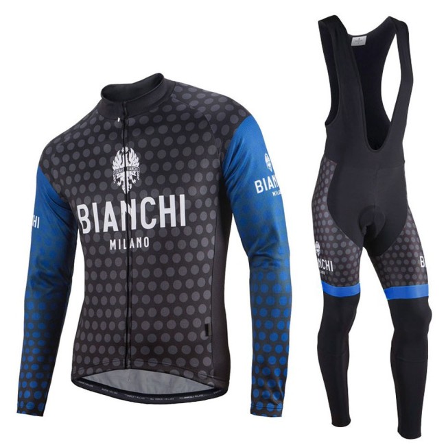 2017 Bianchi Petreso Black-Blue Long Sleeve Cycling Jersey And Bib Pants Set