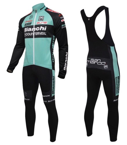 2016 Bianchi MTB Green Long Sleeve Cycling Jersey And Bib Pants Set