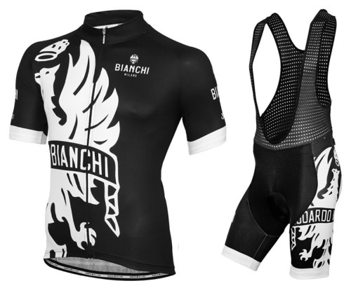 2016 Bianchi Milano Sorisole Black-White Cycling Jersey And Bib Shorts Set