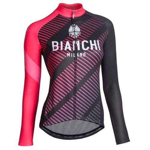 2017 Bianchi Catria Black-Pink Women Long Sleeve Cycling Jersey And Bib Pants Set