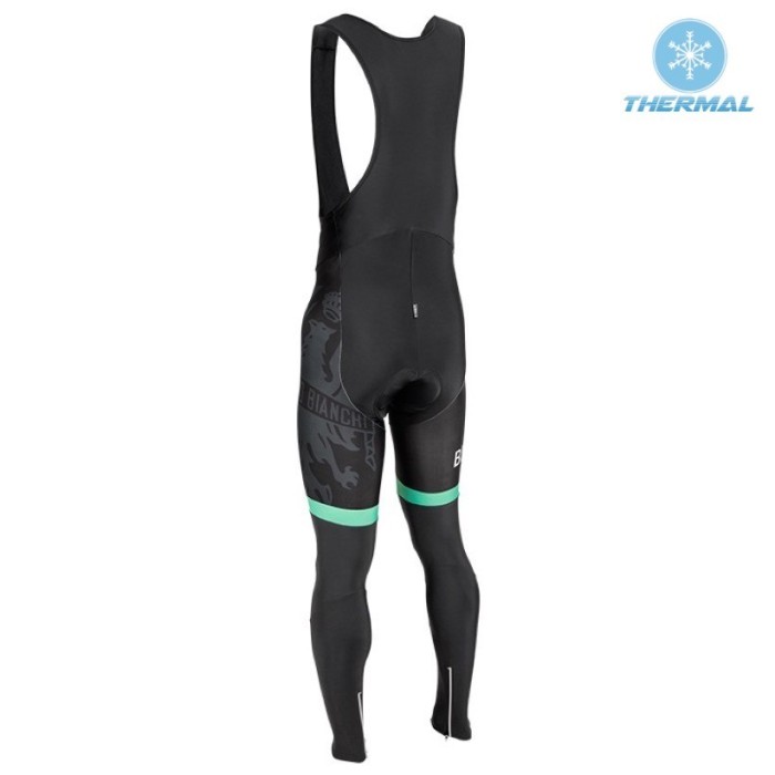 2016 Bianchi Milano Sorisole Black-Green Thermal Long Sleeve Cycling Jersey And Bib Pants Set