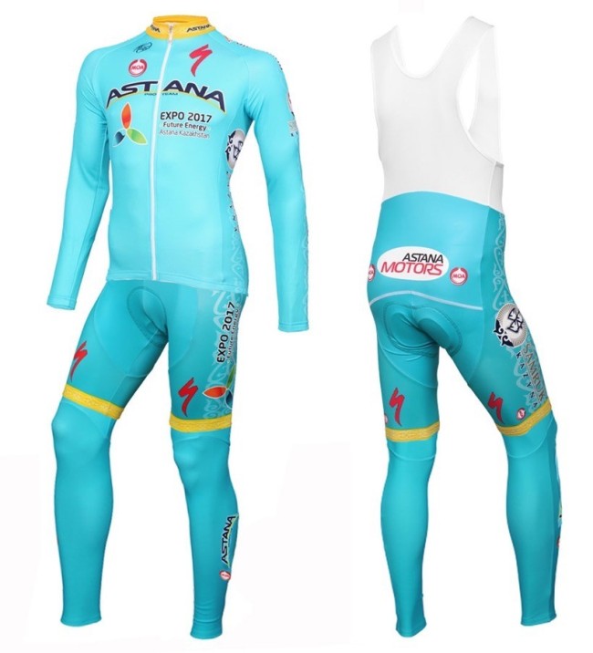 2016 Astana Pro Team Long Sleeve Cycling Jersey And Bib Pants Set