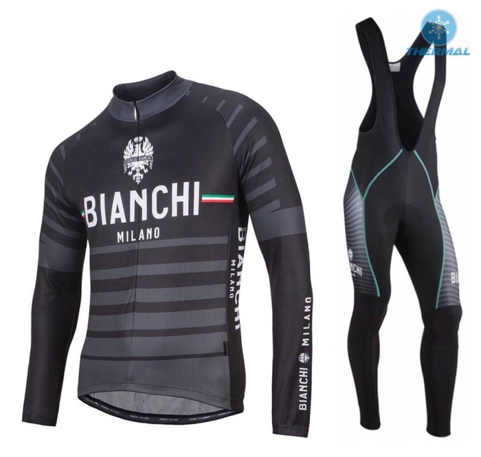 2017 Bianchi Albatros Black Thermal Cycling Jersey And Bib Pants Set