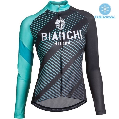 2017 Bianchi Catria Black-Green Women Thermal Long Sleeve Cycling Jersey