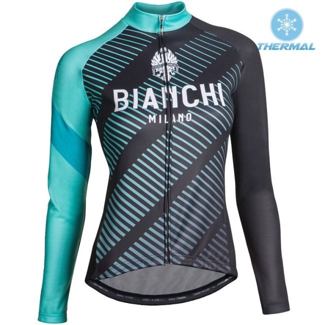 2017 Bianchi Catria Black-Green Women Thermal Long Sleeve Cycling Jersey