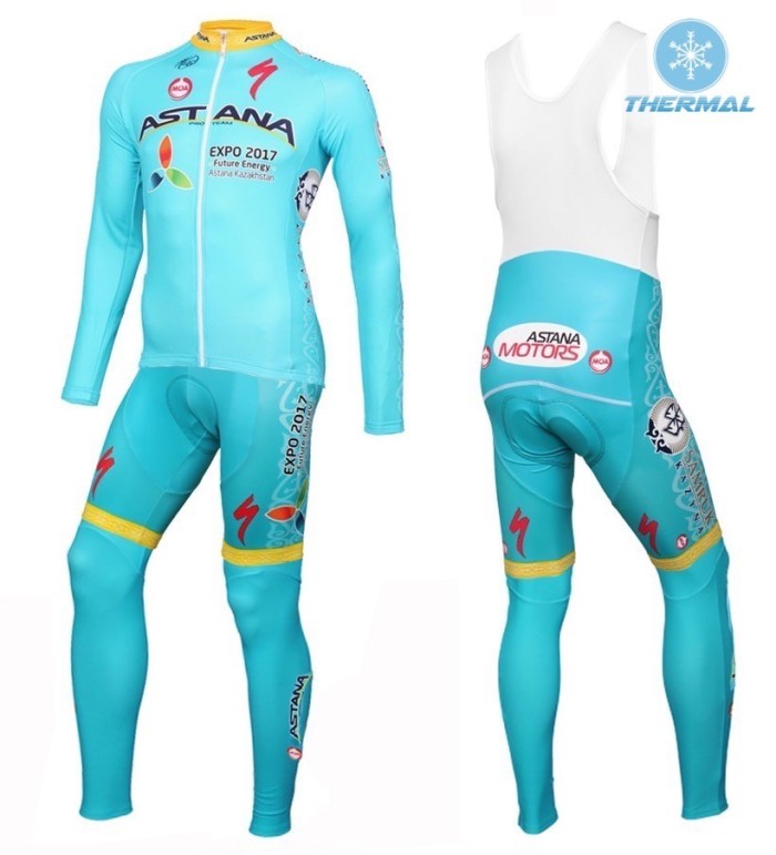 2016 Astana Pro Team Thermal Long Sleeve Cycling Jersey And Bib Pants Set