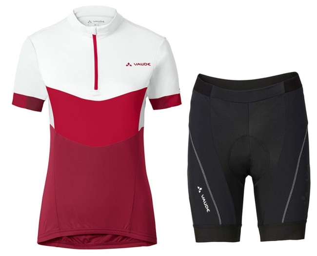 2017 Vaude Advanced II Women’s White-Red Cycling Jersey And Shorts Set