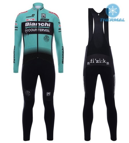 2017 Bianchi Countervail Green Thermal Cycling Jersey And Bib Pants Set