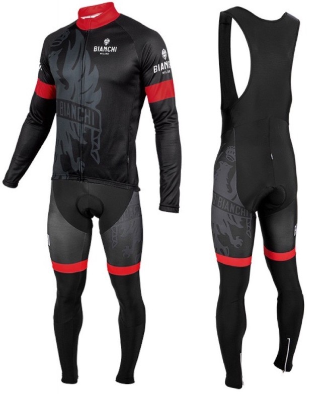 2016 Bianchi Milano Sorisole Black-Red Long Sleeve Cycling Jersey And Bib Pants Set