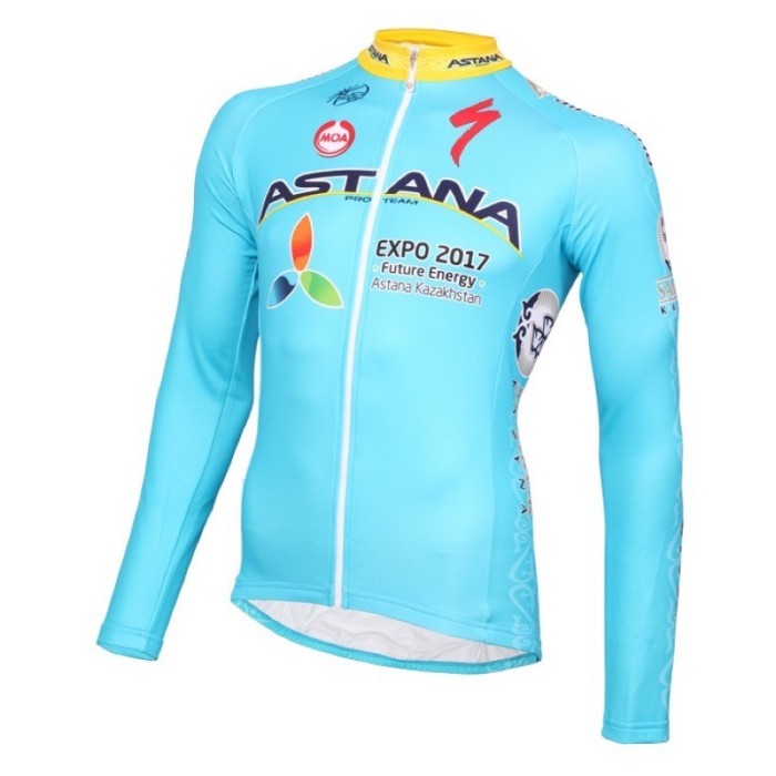 2016 Astana Pro Team Long Sleeve Cycling Jersey And Bib Pants Set