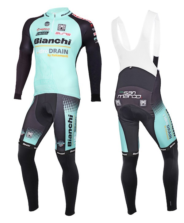 2015 Bianchi Active-TX Light Green Long Sleeve Cycling Jersey And Bib Pants