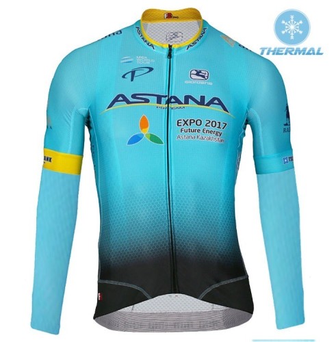 2017 Team Astana Blue Thermal Long Sleeve Cycling Jersey