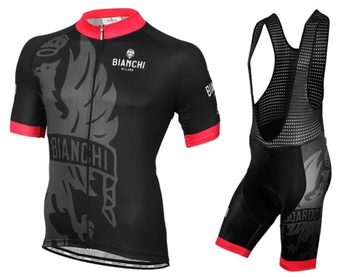 2016 Bianchi Milano Sorisole Black-Red Cycling Jersey And Bib Shorts Set