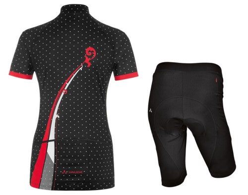 2017 Vaude Flower With Dot Black-White Cycling Jersey And Shorts Set