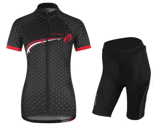 2017 Vaude Flower With Dot Black-White Cycling Jersey And Shorts Set