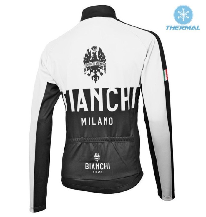 2016 Bianchi Milano Nalon White-Black Thermal Long Sleeve Cycling Jersey And Bib Pants Set