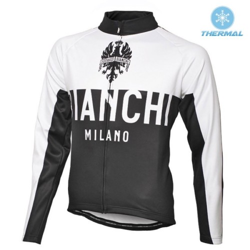 2016 Bianchi Milano Nalon White-Black Thermal Long Sleeve Cycling Jersey And Bib Pants Set