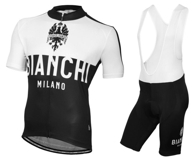 2016 Bianchi Milano Nalon White-Black Cycling Jersey And Bib Shorts Set