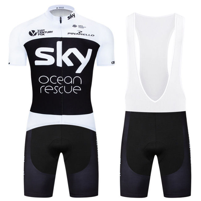 2018 SKY Cycling Mens Short Sleeve Jersey Bib Shorts Set Bike Outfit Shirt Pants Pad