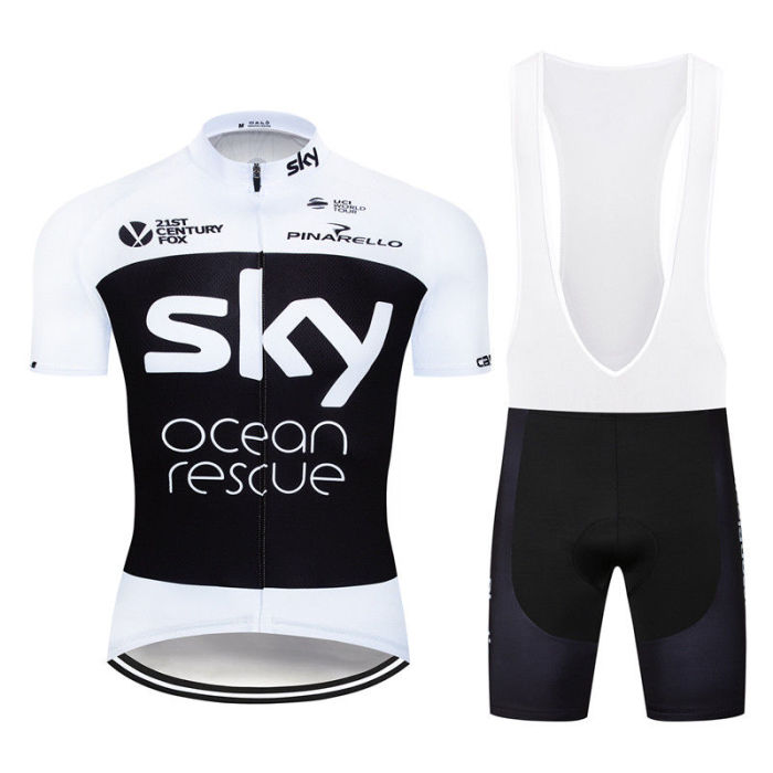 2018 SKY Cycling Mens Short Sleeve Jersey Bib Shorts Set Bike Outfit Shirt Pants Pad