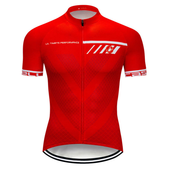 2019 Casteli Mens Short Sleeve Cycling Clothing Jersey Shirt Bib Shorts Set Red Bike Uniforms