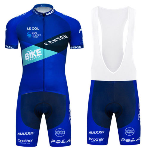 2018 UCI Men Team Cycling Blue Bike Jerseys Short Sleeve Bib Shorts Kits Racing Shirt Pad