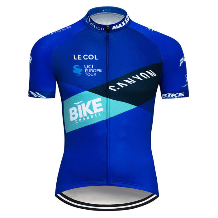 2018 UCI Men Team Cycling Blue Bike Jerseys Short Sleeve Bib Shorts Kits Racing Shirt Pad