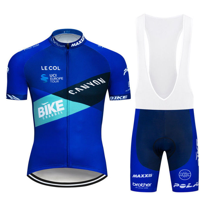 2018 UCI Men Team Cycling Blue Bike Jerseys Short Sleeve Bib Shorts Kits Racing Shirt Pad