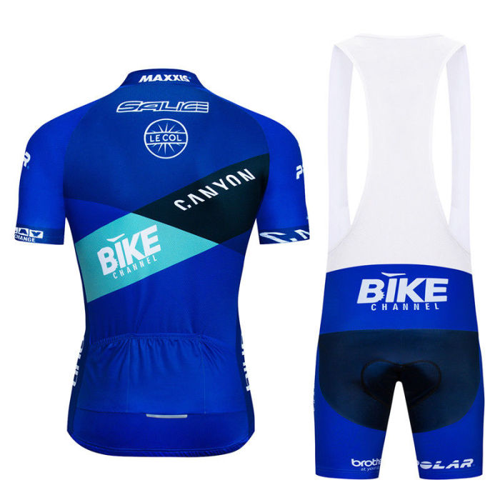 2018 UCI Men Team Cycling Blue Bike Jerseys Short Sleeve Bib Shorts Kits Racing Shirt Pad