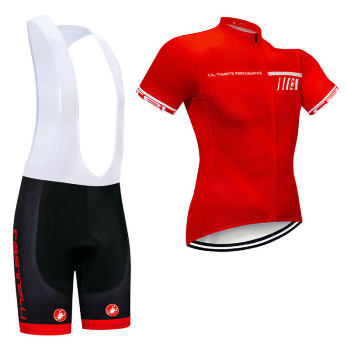 2019 Casteli Mens Short Sleeve Cycling Clothing Jersey Shirt Bib Shorts Set Red Bike Uniforms