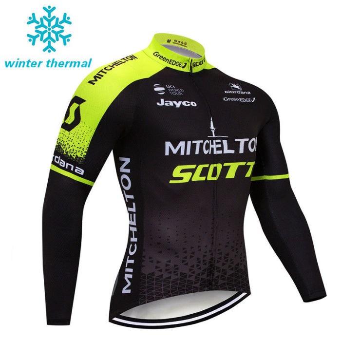 2019 Scott Mens Team Winter Cycling Outfits Jersey Bib Pants Kits Fleece Warm Jacket Tights