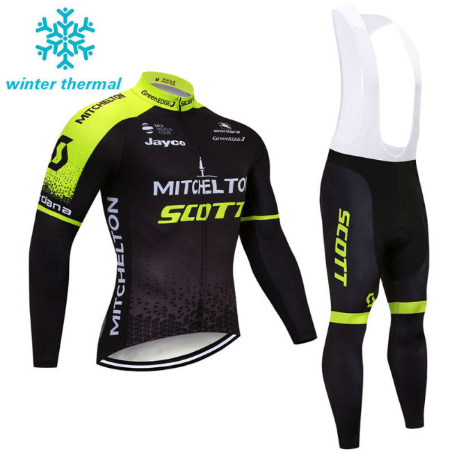 2019 Scott Mens Team Winter Cycling Outfits Jersey Bib Pants Kits Fleece Warm Jacket Tights