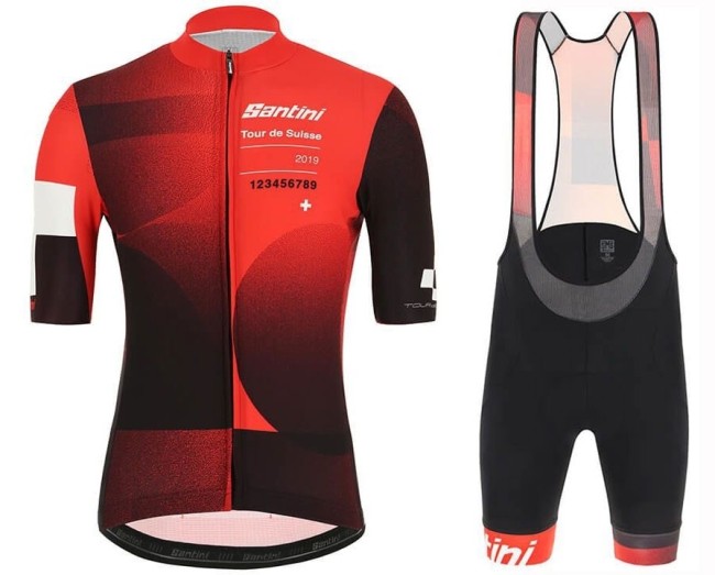 2019 Santini Tour de Suisse Red Cycling Jersey And Bib Shorts Set