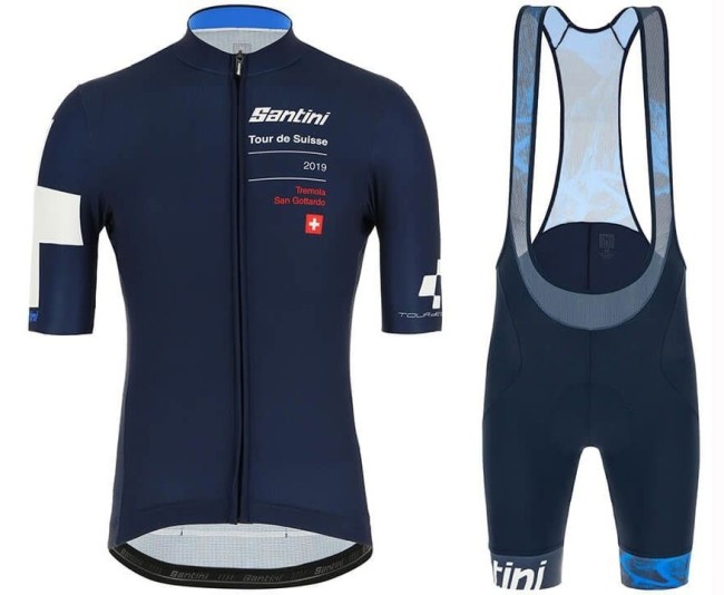 2019 Santini Tour de Suisse Blue Cycling Jersey And Bib Shorts Set