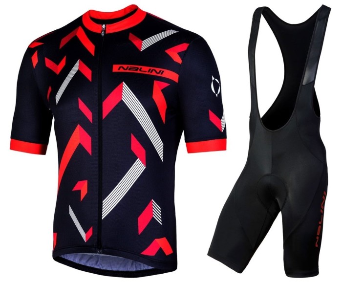 2019 Nalini Descesa 2.0 Black-Red Cycling Jersey And Bib Shorts Set