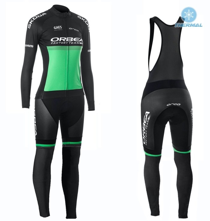 2019 Orbea Factory Racing Women Green Thermal Cycling Jersey And Bib Pants Set