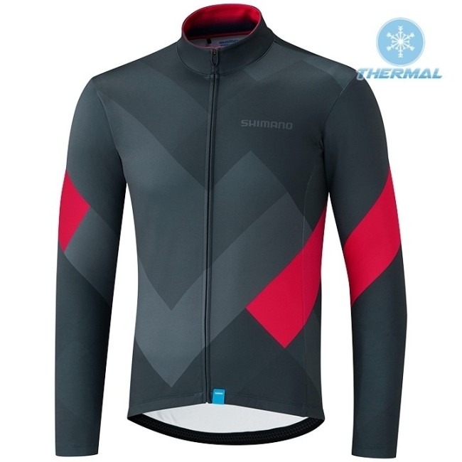 2019 Shimano Grey-Red Thermal Long Sleeve Cycling Jersey