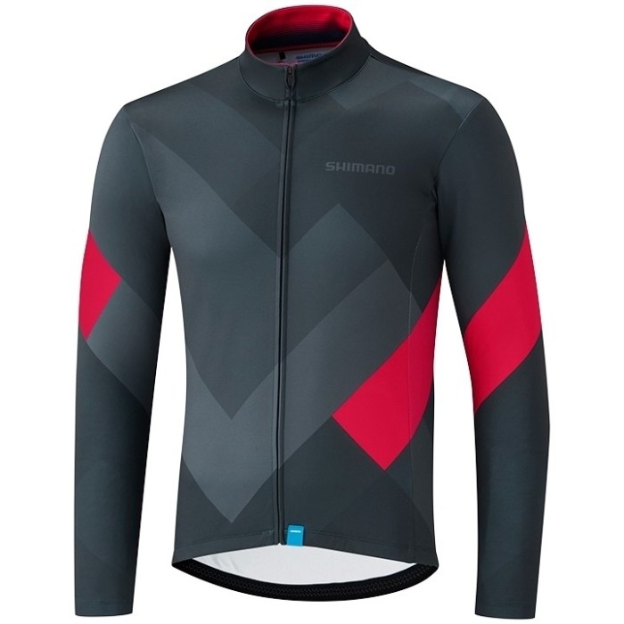 2019 Shimano Grey-Red Long Sleeve Cycling Jersey And Bib Pants Set