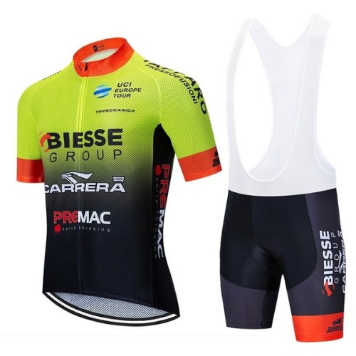 2020 CYCLING JERSEY BIESSE CARRERA GREEN BLACK SHORT SLEEVE AND BIB SHORT