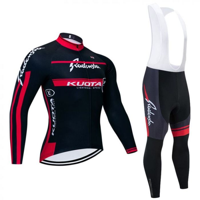 2020 CYCLING JERSEY KUOTA BLACK RED LONG SLEEVE AND BIB TIGHT